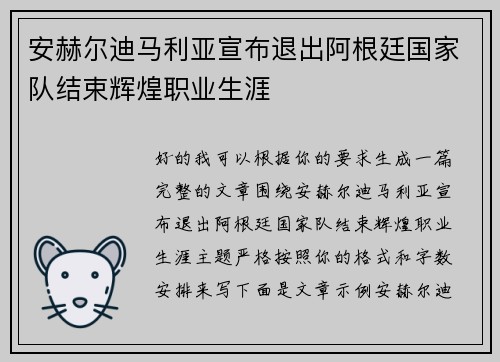 安赫尔迪马利亚宣布退出阿根廷国家队结束辉煌职业生涯